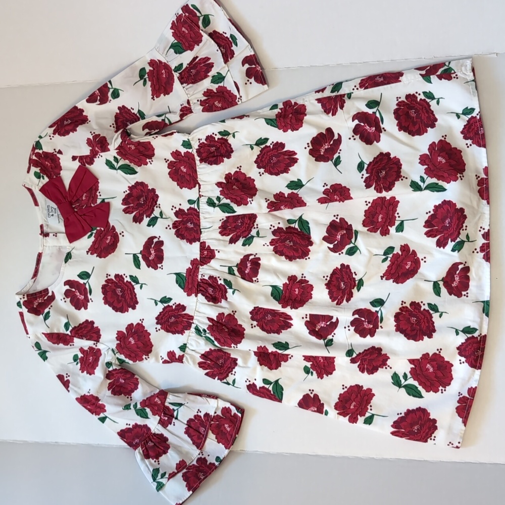 Crown & Ivy Kids White/Red Floral Dress. 3/4 Length Bell Sleeve. Size 10
